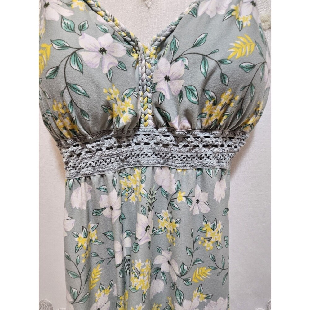 No Boundaries Womens Medium 7-9 Green Dress Crochet Waist Floral Summer Cottage - Picture 6 of 15